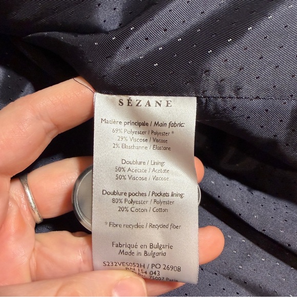 Sezane Christie Blazer Jacket Sage Green Ecru Pinstripe - Picture 9 of 12